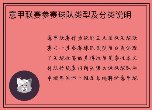 意甲联赛参赛球队类型及分类说明
